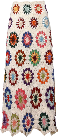 1970's Vintage Colorful Hand Crochet Boho Maxi Skirt