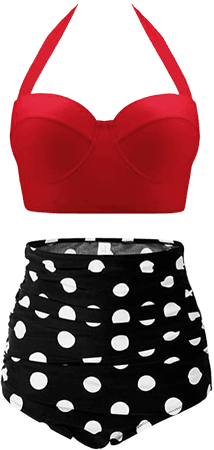 CHERRY CAT Two Piece Swimsuit Halter Polka Dot High Waisted Bikini Sets