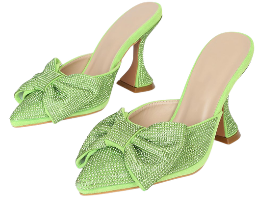 Green Rhinestone Mules - Pointed-Toe Heels - High Heel Mules - Lulus