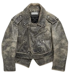 Balenciaga Gray-Brown Washed Zip Detailed Leather Jacket