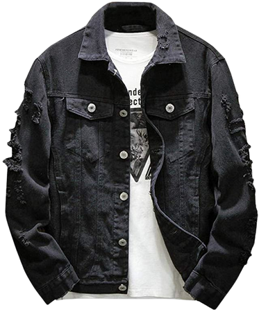 Kedera Distressed Denim Jacket Men's Button Down Denim Jacket Trucker Jean Coat at Amazon Men’s Clothing store