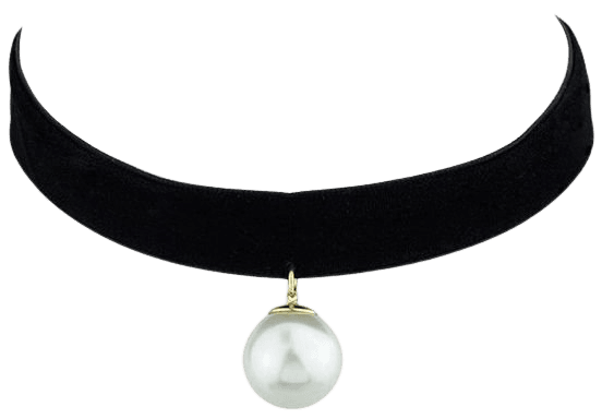 Black Faux Pearl Wide Velvet Choker Necklace