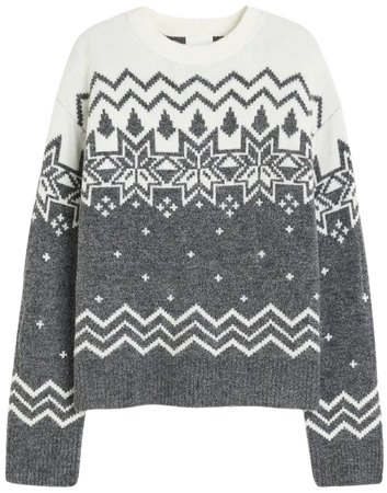 Jacquard-knit Sweater - Gray/patterned - Ladies | H&M US