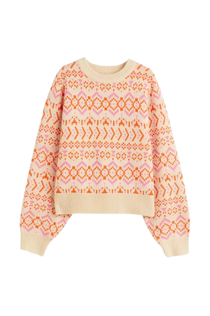 Jacquard-knit Sweater - Light beige/patterned - Ladies | H&M US