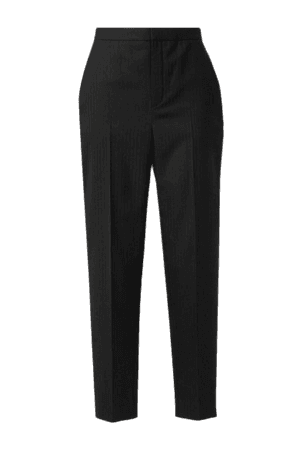 Herringbone Wool Tapered Pants - Black