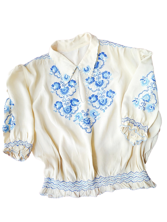 vintage 1930s blue white embroidered top blouse shirts