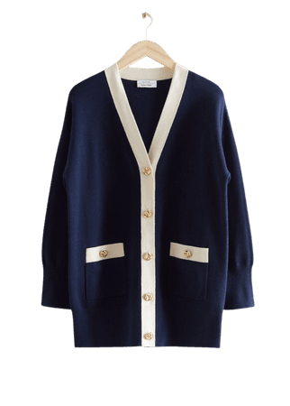 Oversized Gold Button Cardigan - Dark Blue - Cardigans - & Other Stories US