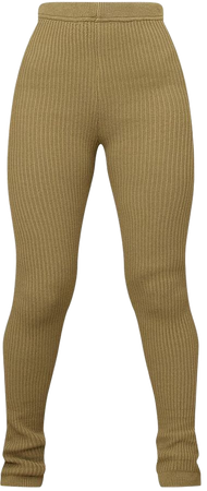 Petite Khaki Rib High Waist Skinny Flare Trousers | PrettyLittleThing CA