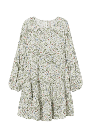 Flared Dress - white leaf pastel floral - Ladies | H&M US