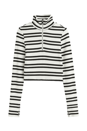 Half-zip Rib-knit Top - White/Striped - Ladies | H&M US