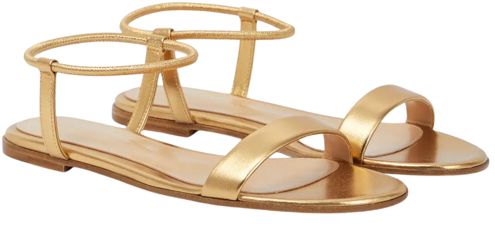 Jaime Flat Metallic Leather Sandals in Gold - Gianvito Rossi | Mytheresa