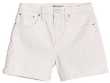 Curvy High-Rise Denim Shorts in Tile White