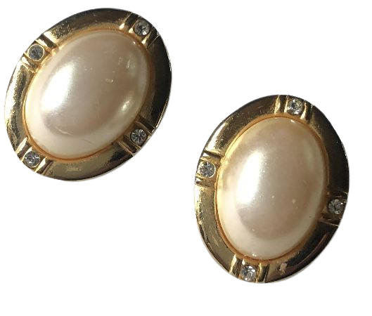 vintage oval pearl gold earrings