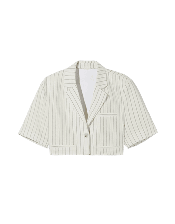 Striped short sleeve cropped blazer - Outerwear - Woman | Bershka
