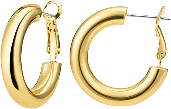 Amazon.com: Chunky Hoop Earrings for Women 18K Real Gold Plated Thick Round Gold Hoops Earrings Hypoallergenic Gold Small Hoop Earring Gift for Girls 30MM: Clothing, Shoes & Jewelry