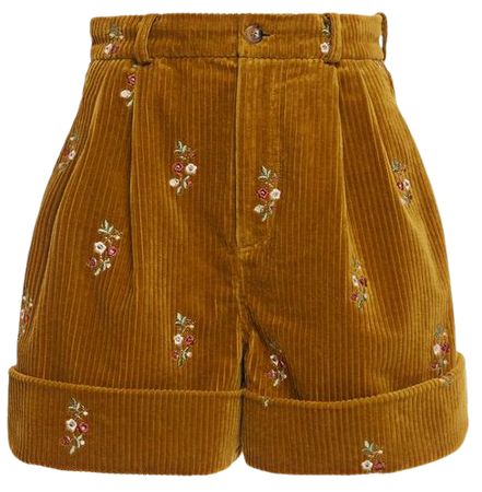 Alanui Floral-embroidered Cotton Corduroy Pleated Shorts