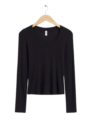 Scooped Neck Top - Black Ribbed - Tops & T-shirts - & Other Stories US