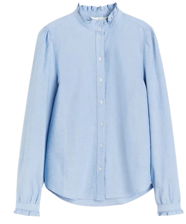Ruffle-trimmed Oxford Blouse - Blue - Ladies | H&M US