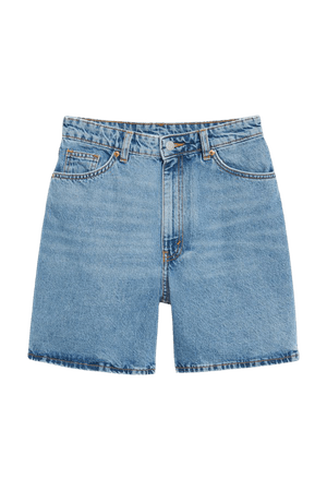 Medium blue high waist denim shorts - Medium blue - Monki WW