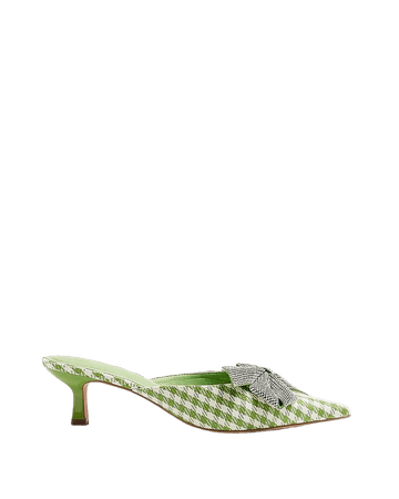 Green gingham heeled court shoes | River Island
