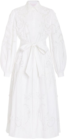 Embroidered Cotton Shirt Midi Dress By Carolina Herrera | Moda Operandi