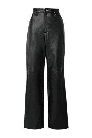 Mila Leather Wide-leg Pants - Black
