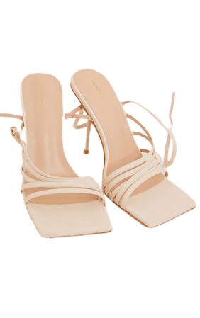 Cream Pu Square Toe Strappy Heeled Sandals | PrettyLittleThing USA