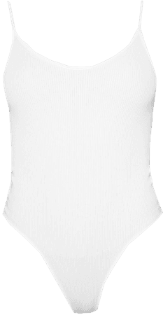 White Contour Rib Strappy Bodysuit | Tops | PrettyLittleThing USA
