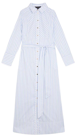 Cotton Stripe Belted Maxi Shirt Dress | Karen Millen