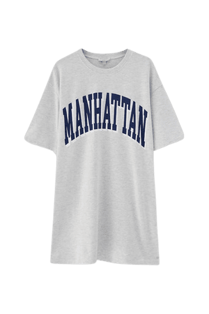 Varsity T-shirt with blue Manhattan slogan - recycled polyester (at least 50%) - pull&bear