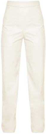 Cream Pocket Faux Leather Straight Leg Trouser | PrettyLittleThing