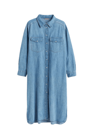H&M+ Calf-length Denim Shirt Dress - Denim blue - Ladies | H&M US