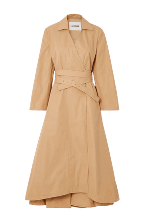 Beige Narcy belted cotton-poplin wrap dress | Jil Sander | NET-A-PORTER