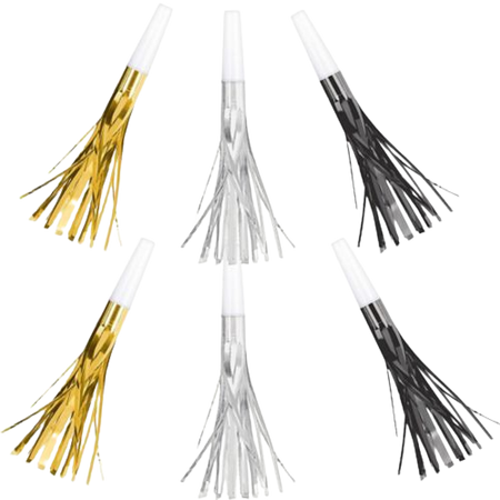 Metallic Black, Gold & Silver Fringe Party Horns, 8-pk Party City