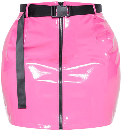 Plus Neon Pink Vinyl Zip Front Mini Skirt | PrettyLittleThing USA