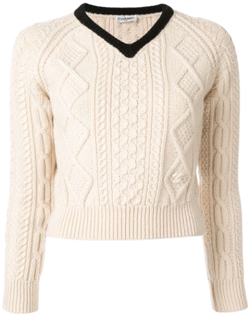 Chanel Cable Knit Sweater In White | ModeSens