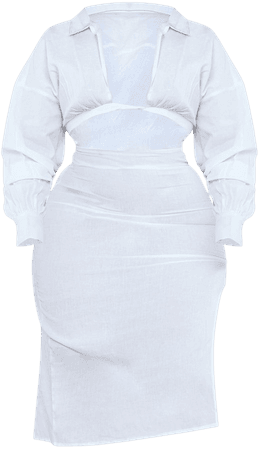 Plus Cream Linen Cut Out Twist Detail Midi Dress | PrettyLittleThing USA