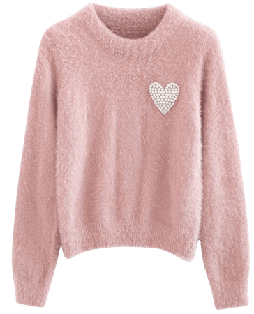Pearly Heart Patch Soft Fuzzy Knit Sweater in Pink - Retro, Indie and Unique Fashion
