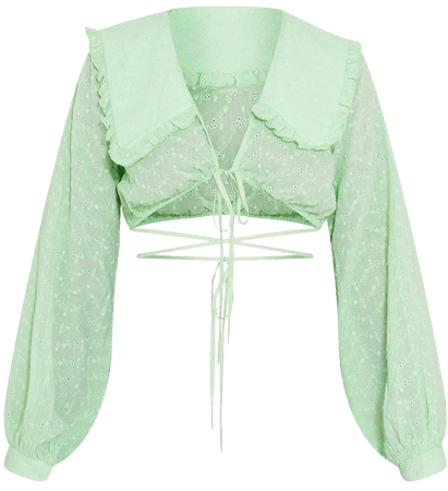 Pale Green Broderie Tie Wrap Crop Top | Tops | PrettyLittleThing USA