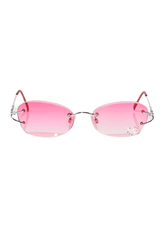 Good Times Eyewear Rimless Oval Sunglasses With Rhinestone Heart - Pink | Dolls Kill