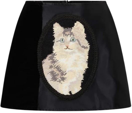 Satin Cat Needlepoint Skirt