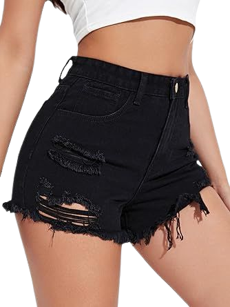 SOLY HUX Women's High Waist Ripped Raw Trim Denim Shorts Casual Summer Short Jeans with Pockets at Amazon Women’s Clothing store