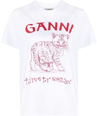 GANNI Future cat-print Cotton T-shirt - Farfetch