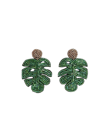 Green leaf beaded drop earrings | River Island