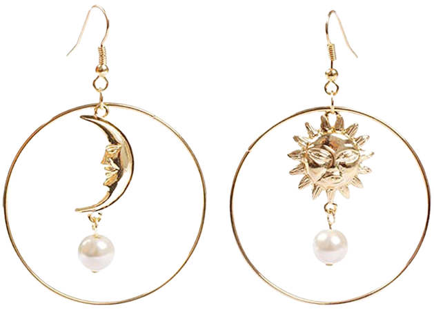Amazon.com: Sun Moon Asymmetric Imitation Pearl Earrings, Gold Annulus Pendant Earrings Drop Earrings: Clothing