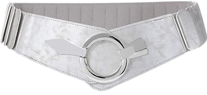 Women Wide Elastic Waist Belt Vintage Wide Stretch Waist Belt Fashion Retro Leather Waistband for Dresses, Silver, L at Amazon Women’s Clothing store