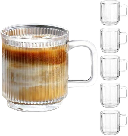 Amazon.com: Qipecedm 6 PACK Premium Glass Coffee Mugs with Handle, 12 OZ Classic Vertical Stripes Glass Coffee Cups, Transparent Tea Cup for Hot/Cold Beverages, Glassware Set for Americano, Latte, Cappuccino : Home & Kitchen
