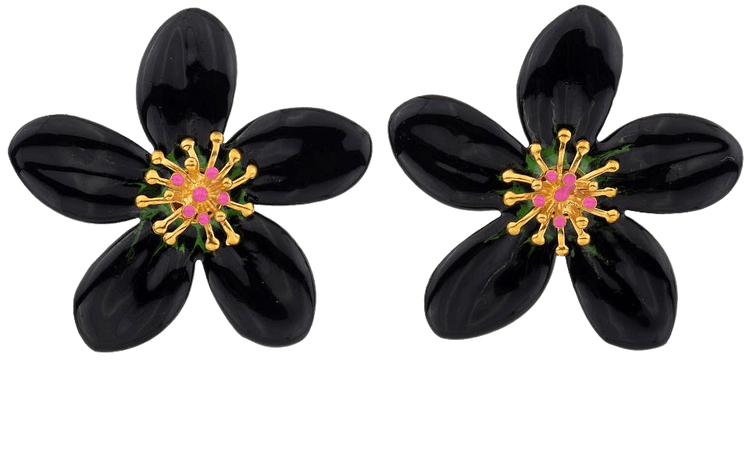 Milou Jewelry Black Geranium Flower Earrings