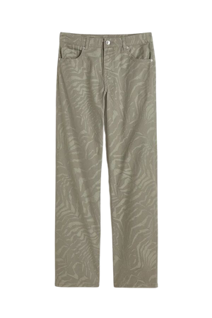 Wide-leg Twill Pants - Khaki green/patterned - Ladies | H&M US