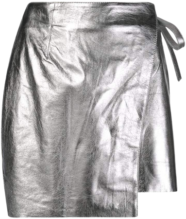 metallic-effect wrap-front skirt